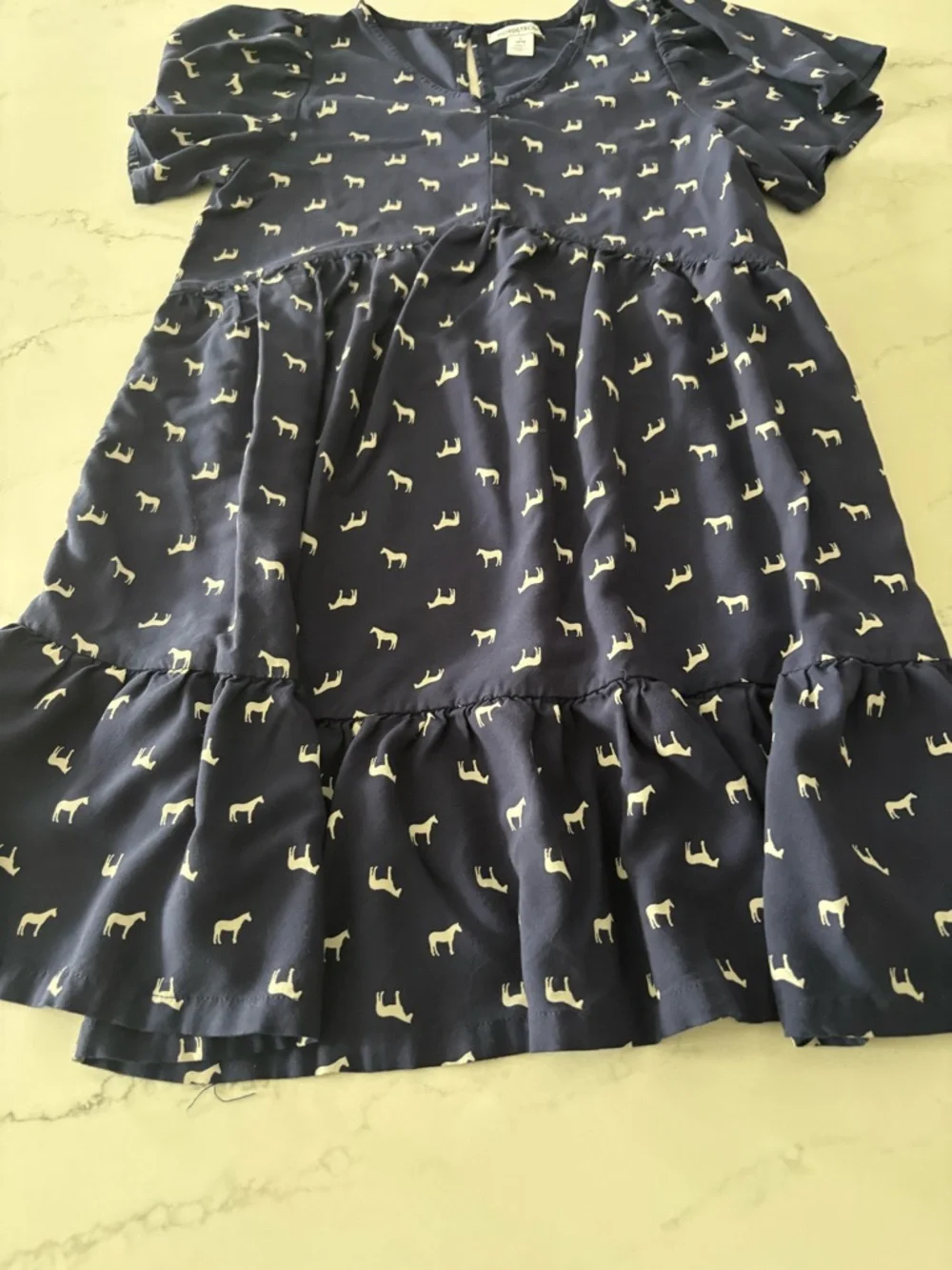 Nordstrom Navy Dog-Print Ruffle Sleeve Tiered Dress